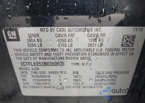 2011 GMC Terrain Slt-2 from USA, damaged, VIN 2CTFLXE53B6300600